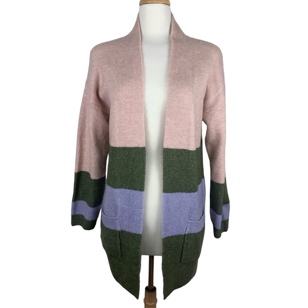 GOLDRAY Colorblock Pink Green Purple Open Front Cardigan Soft perfect for work M